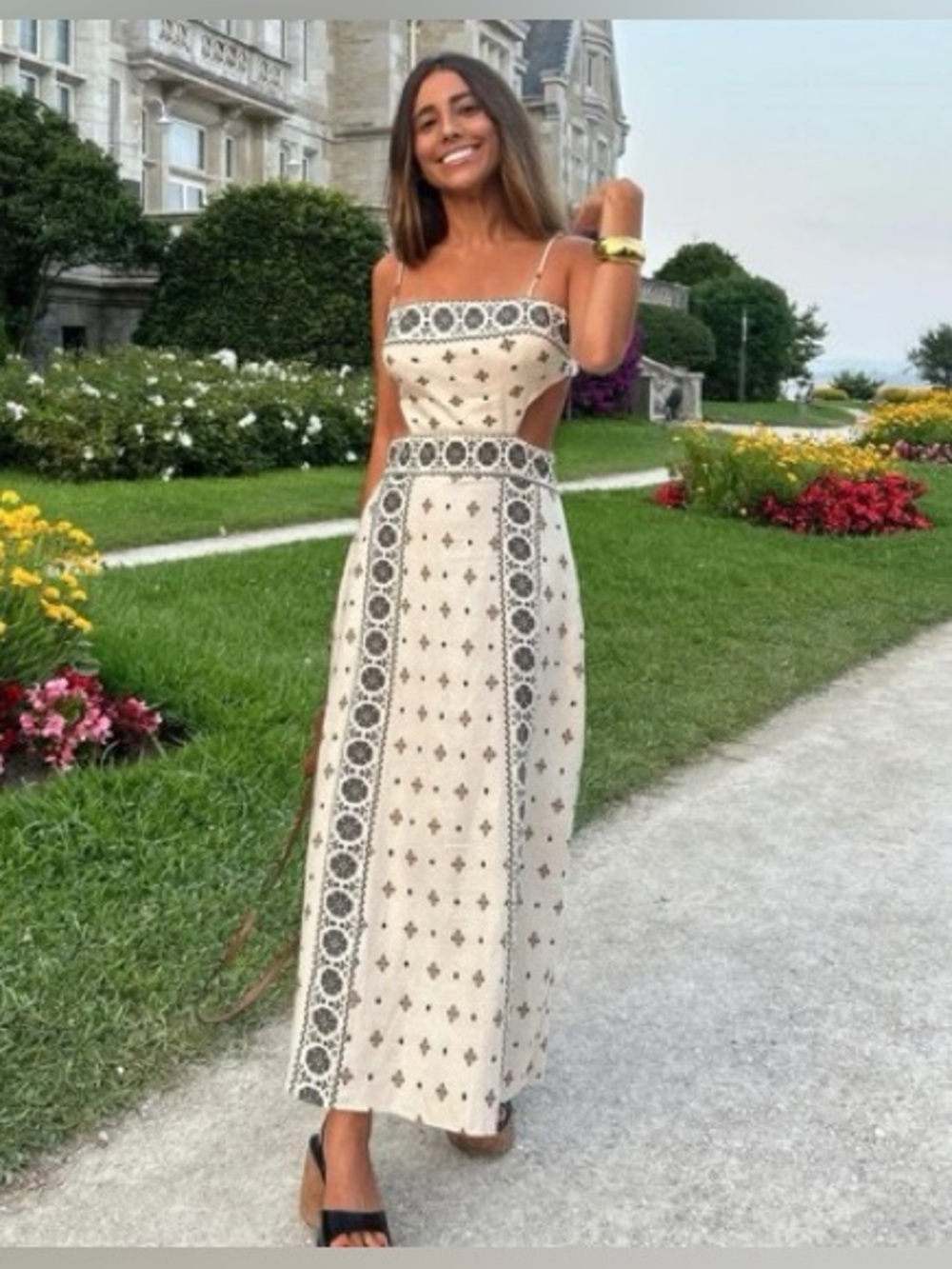 Zara Cream Boho Cutout Maxi Dress - Picture 1 of 5